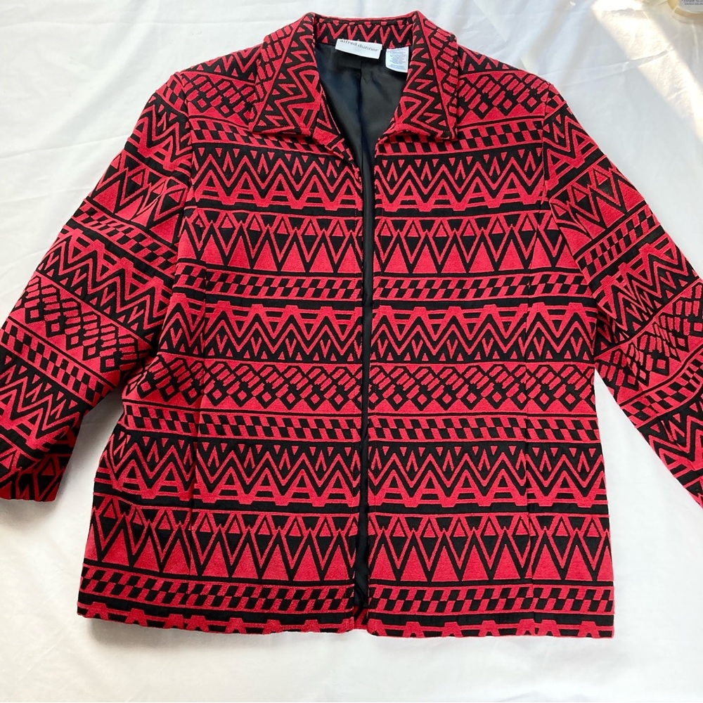 Alfred Dunner Red & Black Aztec Tribal Blazer Jacket size 10